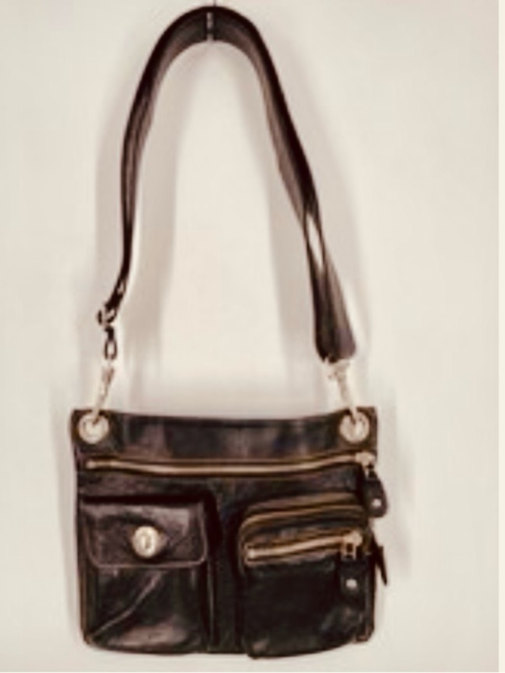 Roots Brown Leather Shoulder Crossbody Messenger Bag H9’XW10.5’Adjustabl…